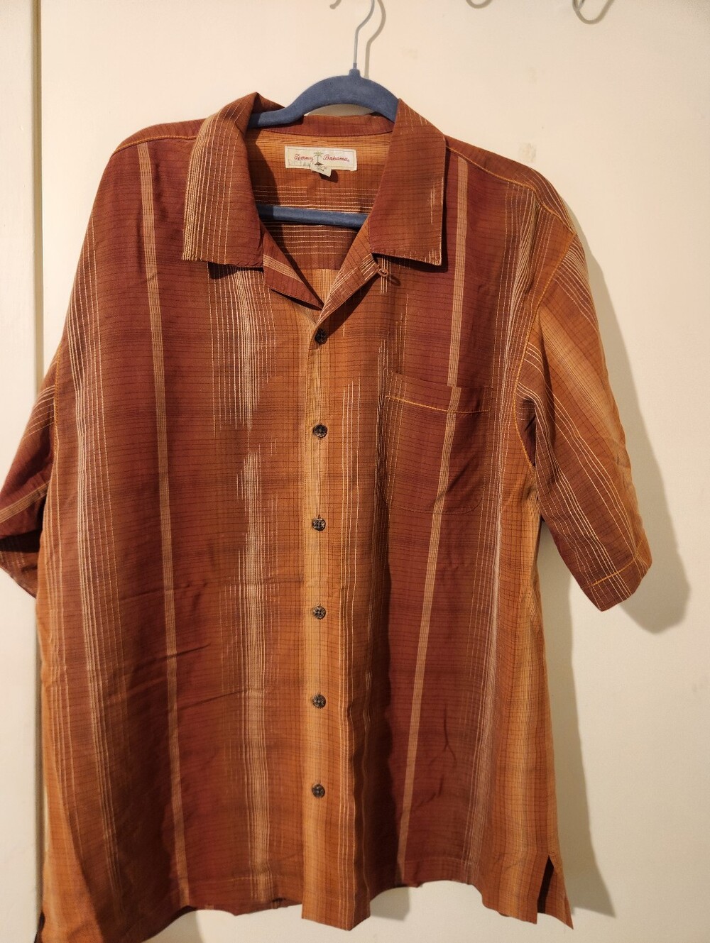 Tommy Bahama Brown and Tan Striped Short-Sleeve Button-Down Shirt Sz XL